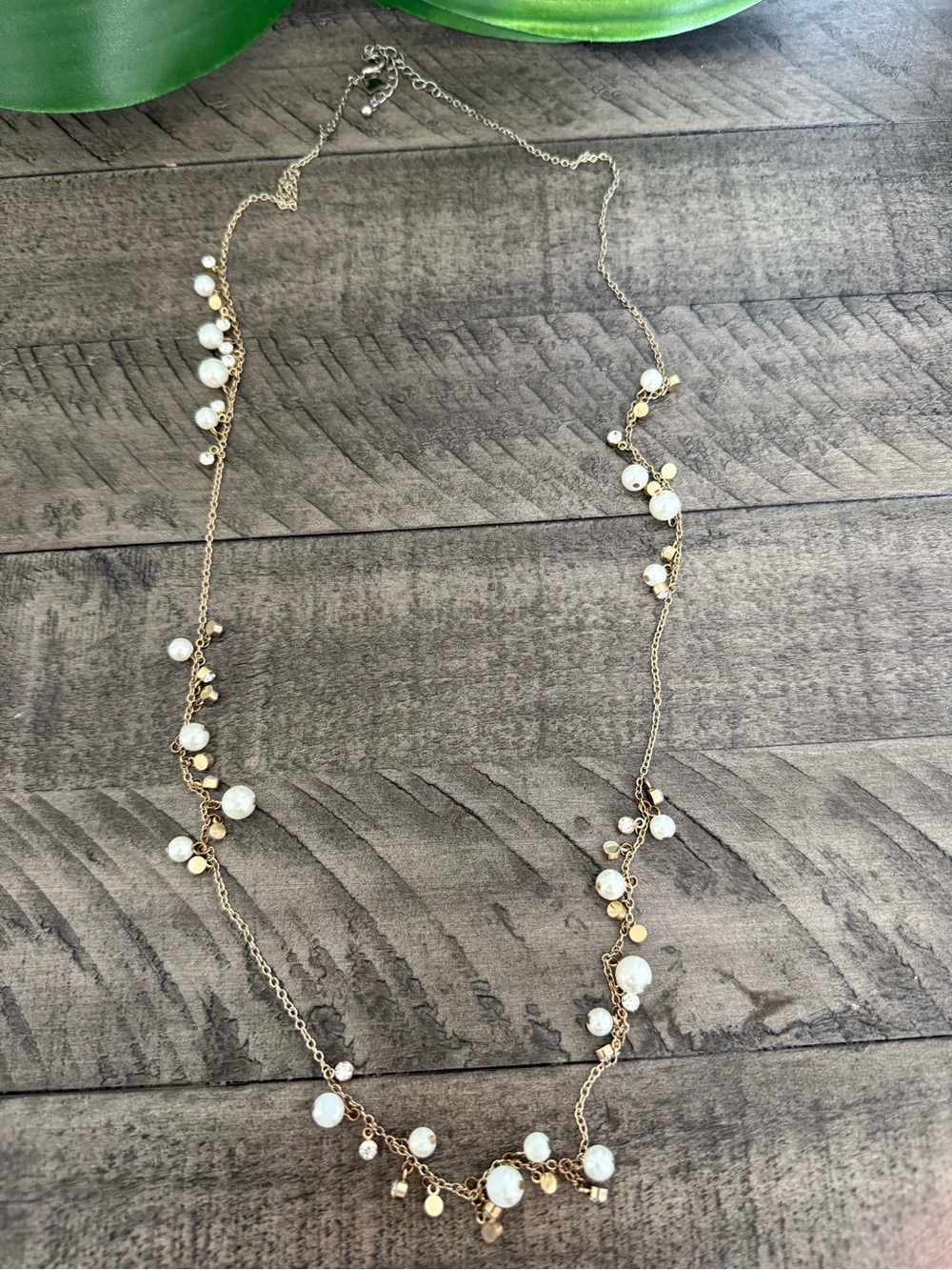 Banana Republic Gold and Pearl Station Necklace